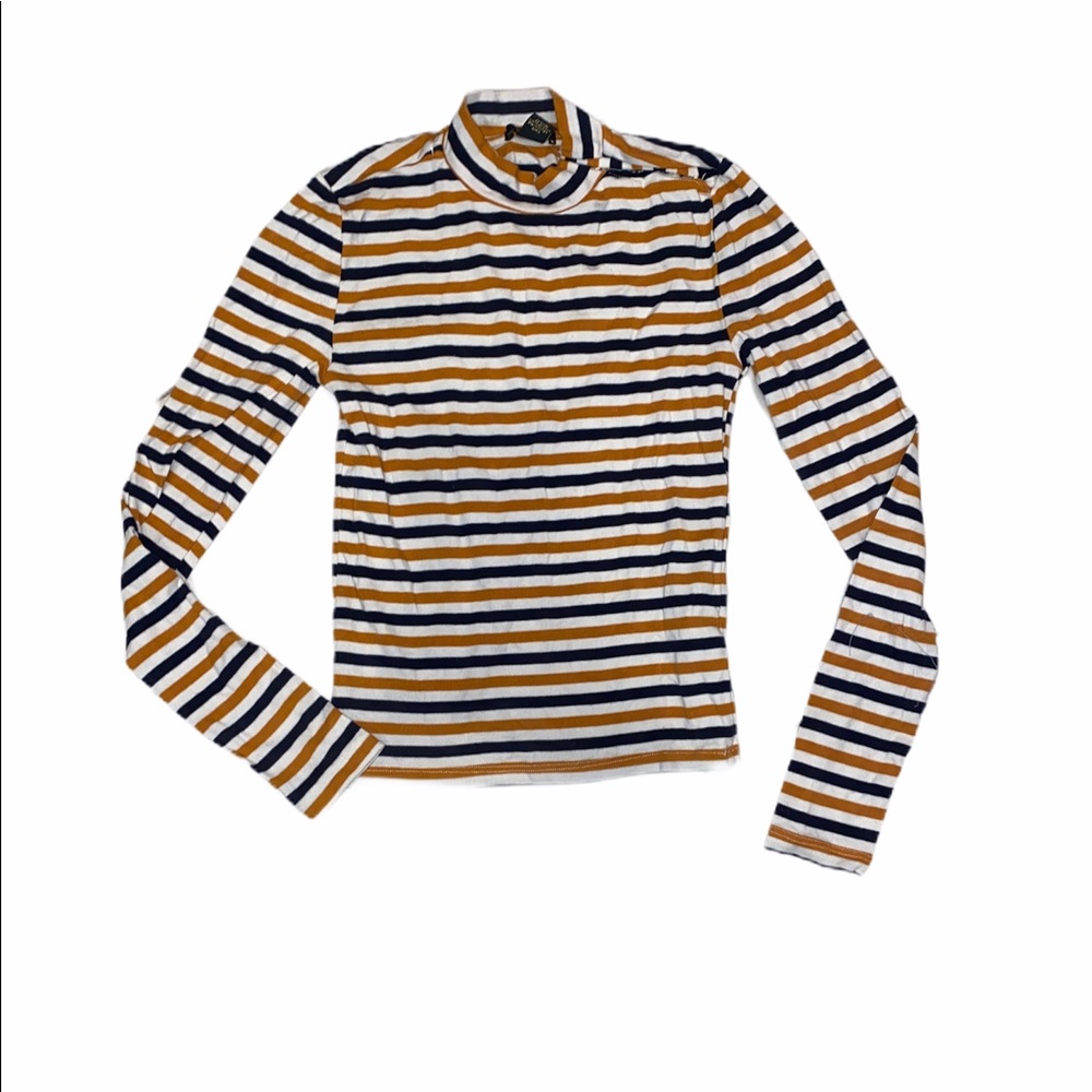 STRIPED MOCK NECK TOP